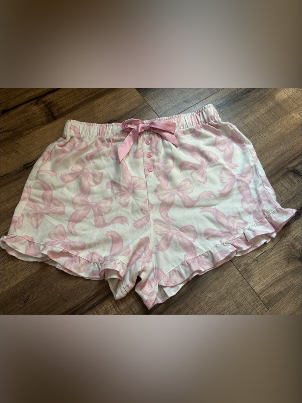 Women's Pink Bow Print Ruffle Sleep Shorts